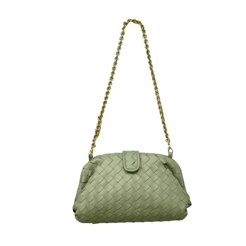 Veyndra | Black Woven Leather Chain Bag – Elegant & Chic - in Olive green | Arvea Bags