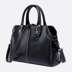 Vintage Leather Handbag with Top Handle and Detachable Strap - in Black | Arvea Bags