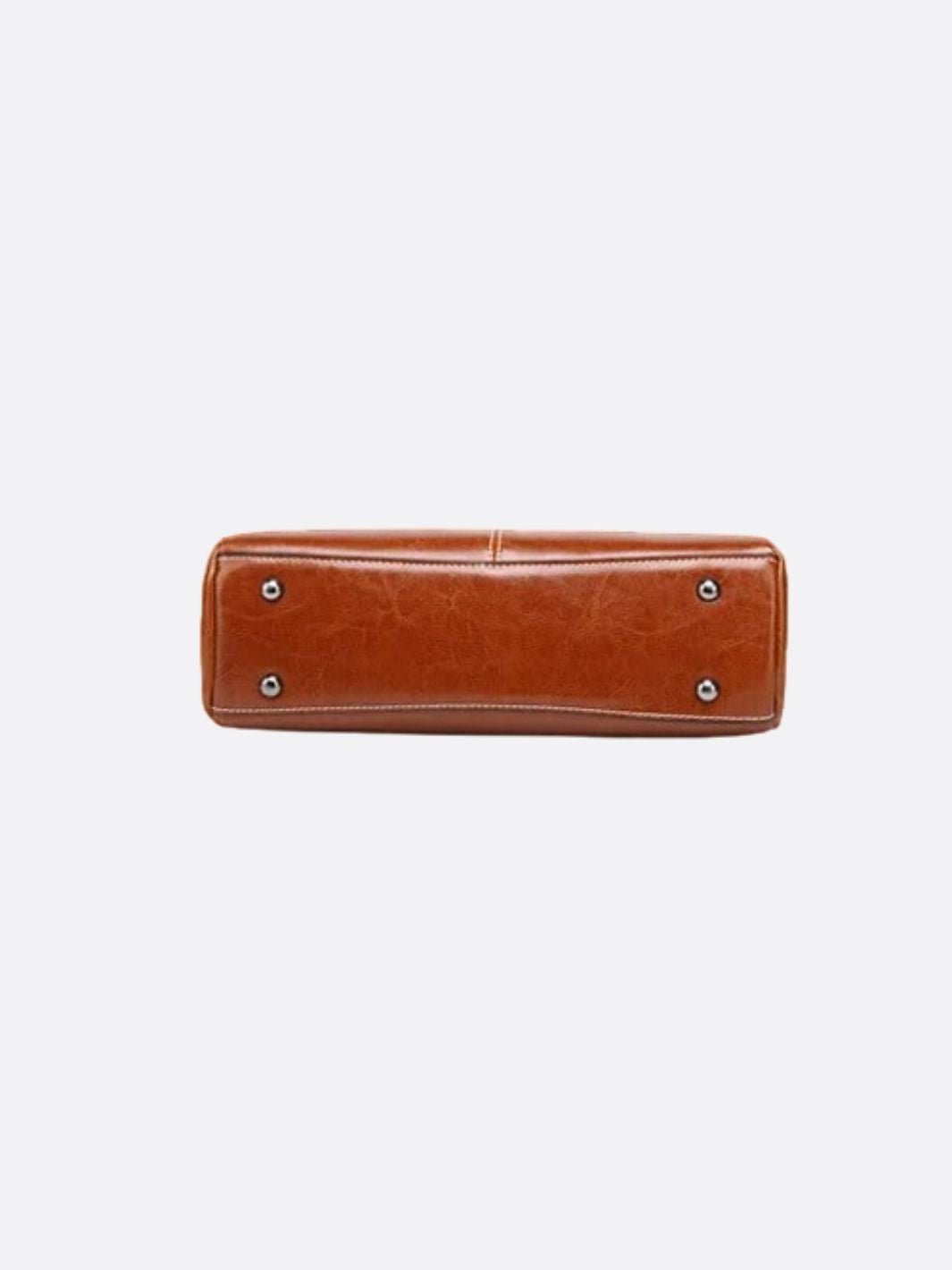 Vintage Leather Handbag with Top Handle and Detachable Strap - in Camel | Arvea Bags
