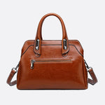 Vintage Leather Handbag with Top Handle and Detachable Strap - in Camel | Arvea Bags