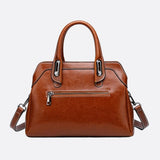 Vintage Leather Handbag with Top Handle and Detachable Strap - in Camel | Arvea Bags
