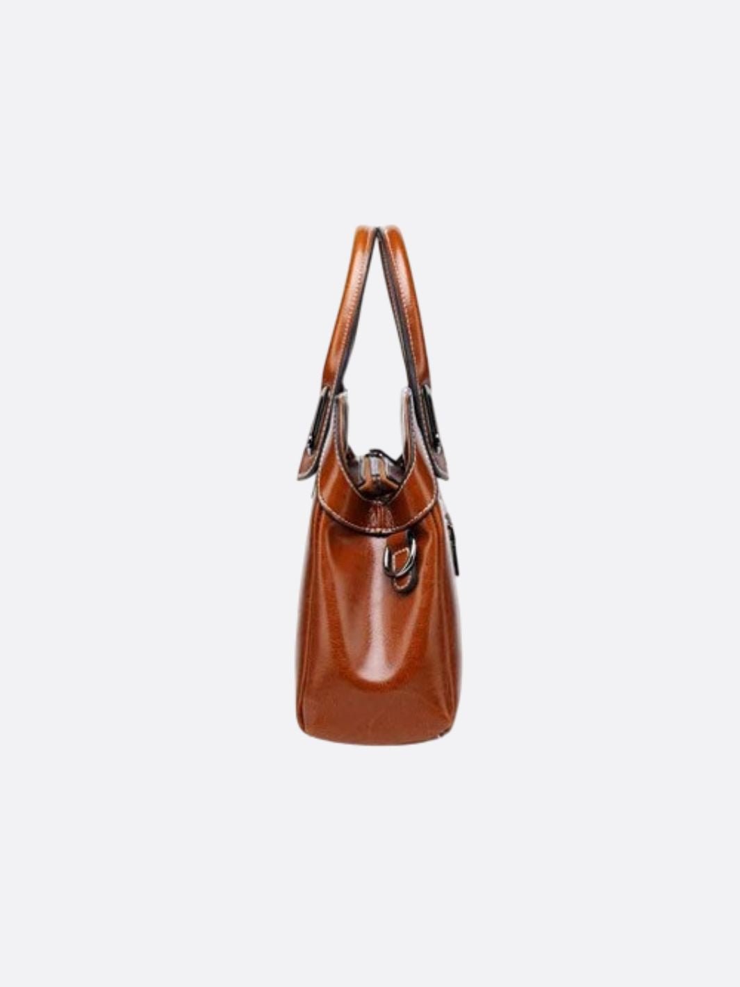 Vintage Leather Handbag with Top Handle and Detachable Strap - in Camel | Arvea Bags