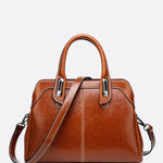 Vintage Leather Handbag with Top Handle and Detachable Strap - in Camel | Arvea Bags