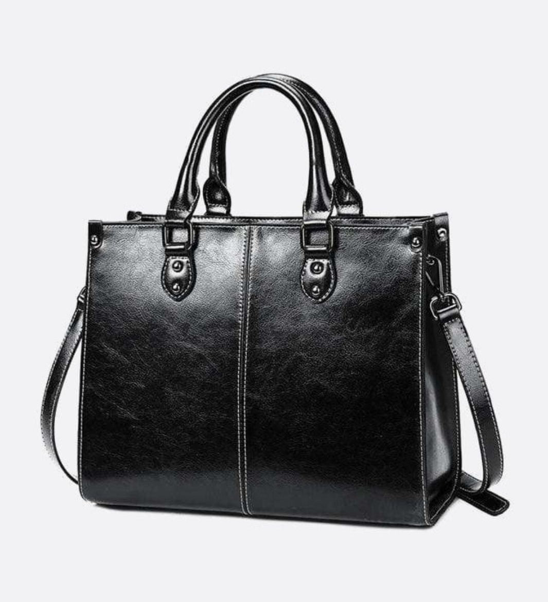 Vintage - Style Camel Leather Tote Bag – Professional & Timeless - in Black | Arvea Bags