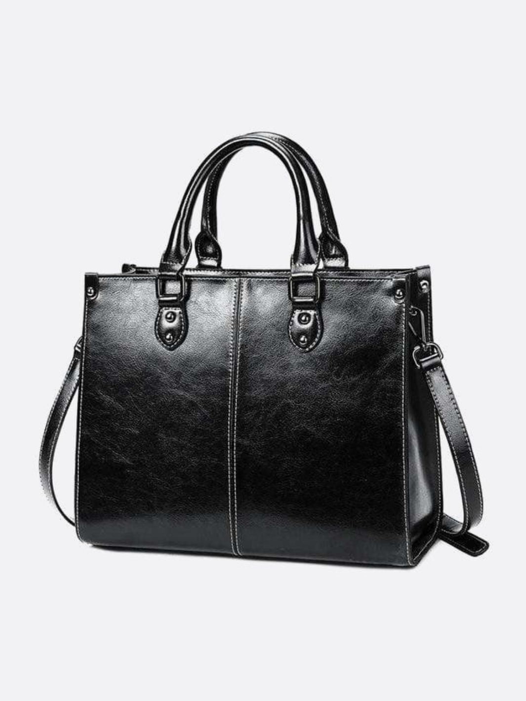 Vintage - Style Camel Leather Tote Bag – Professional & Timeless - in Black | Arvea Bags