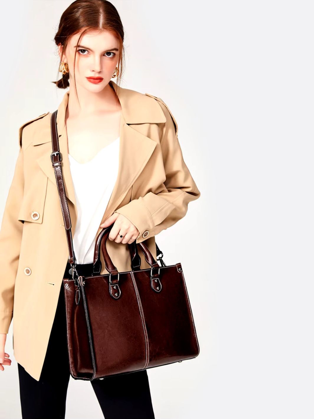 Vintage - Style Camel Leather Tote Bag – Professional & Timeless - in Classic Brown | Arvea Bags