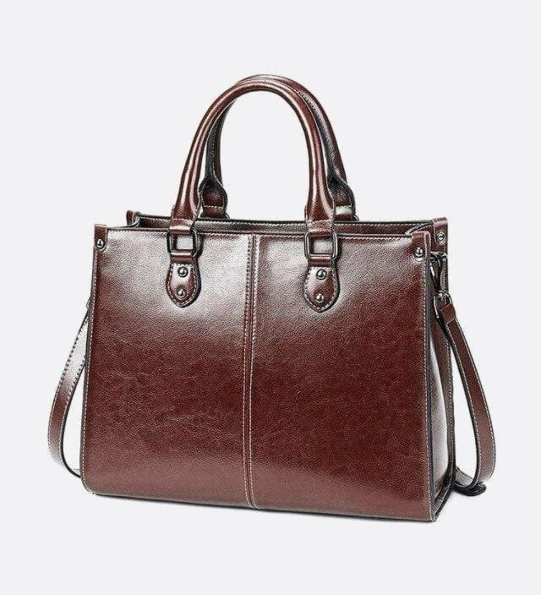 Vintage - Style Camel Leather Tote Bag – Professional & Timeless - in Classic Brown | Arvea Bags