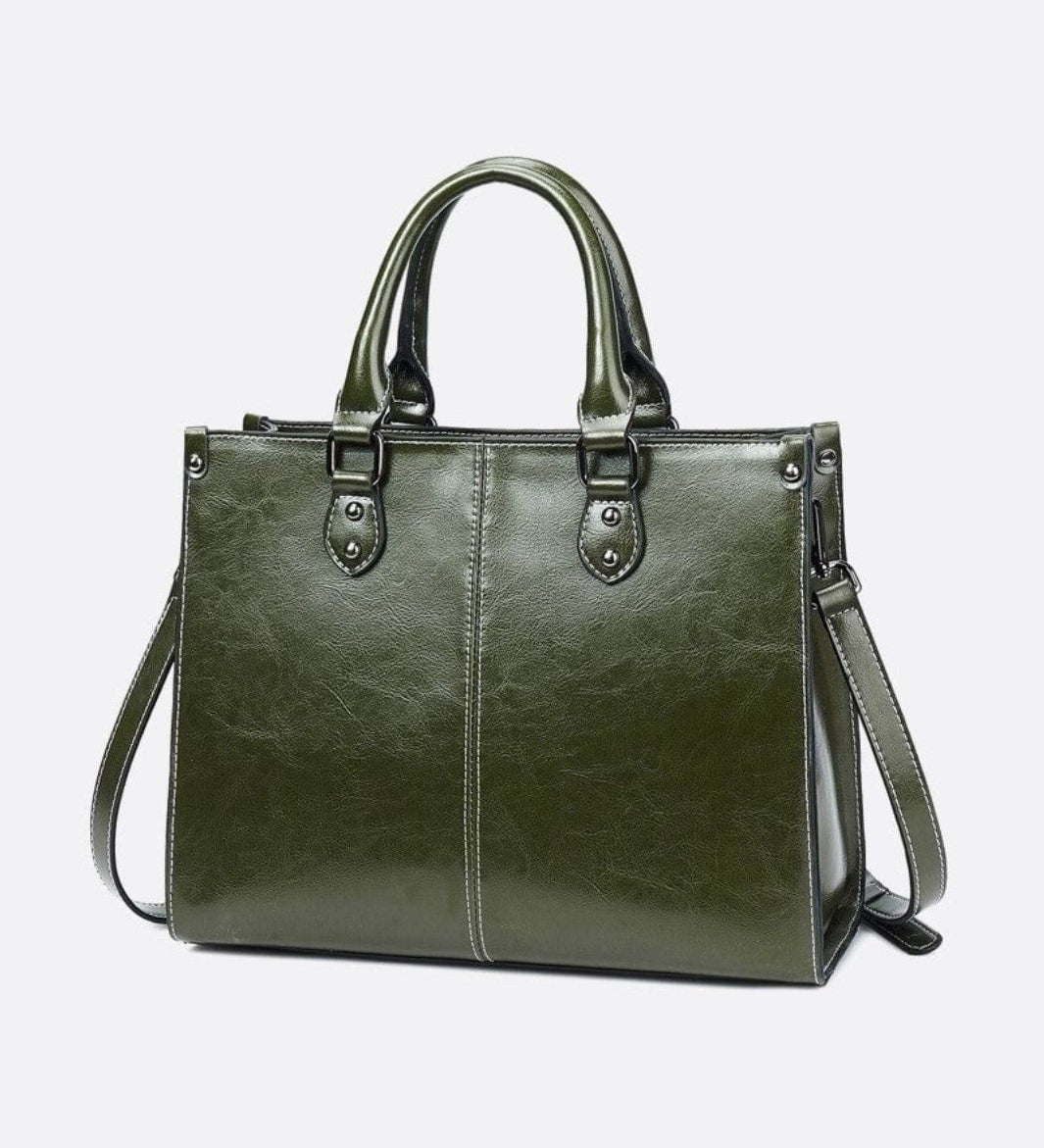 Vintage - Style Camel Leather Tote Bag – Professional & Timeless - in Dark Green | Arvea Bags
