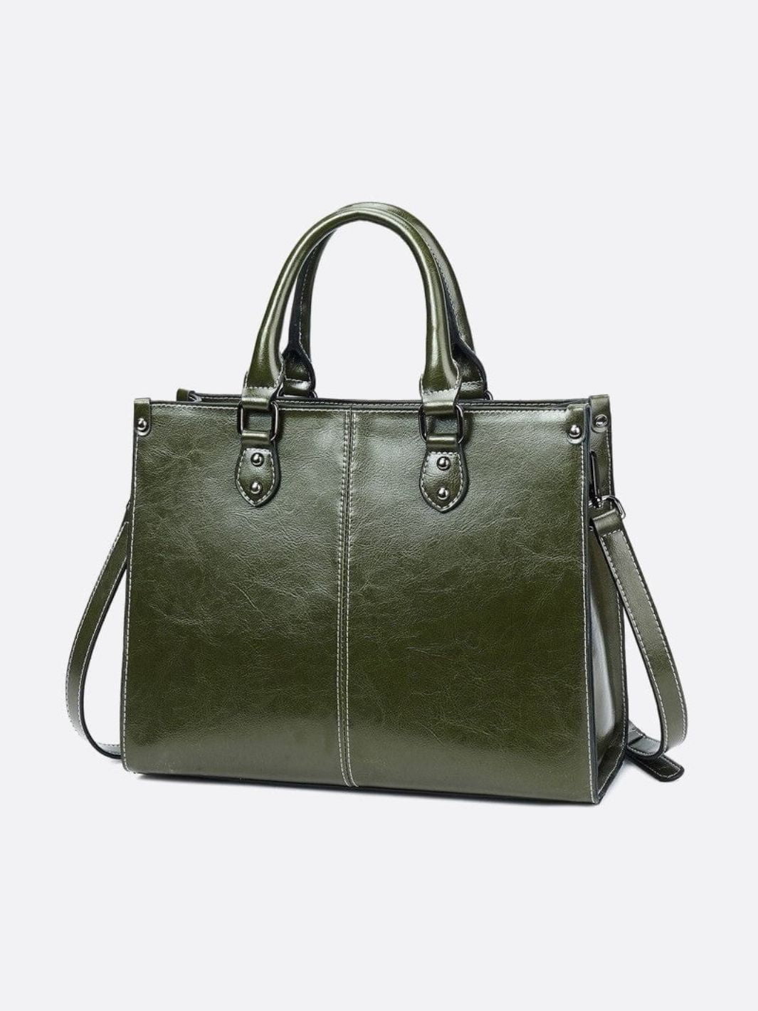 Vintage - Style Camel Leather Tote Bag – Professional & Timeless - in Dark Green | Arvea Bags