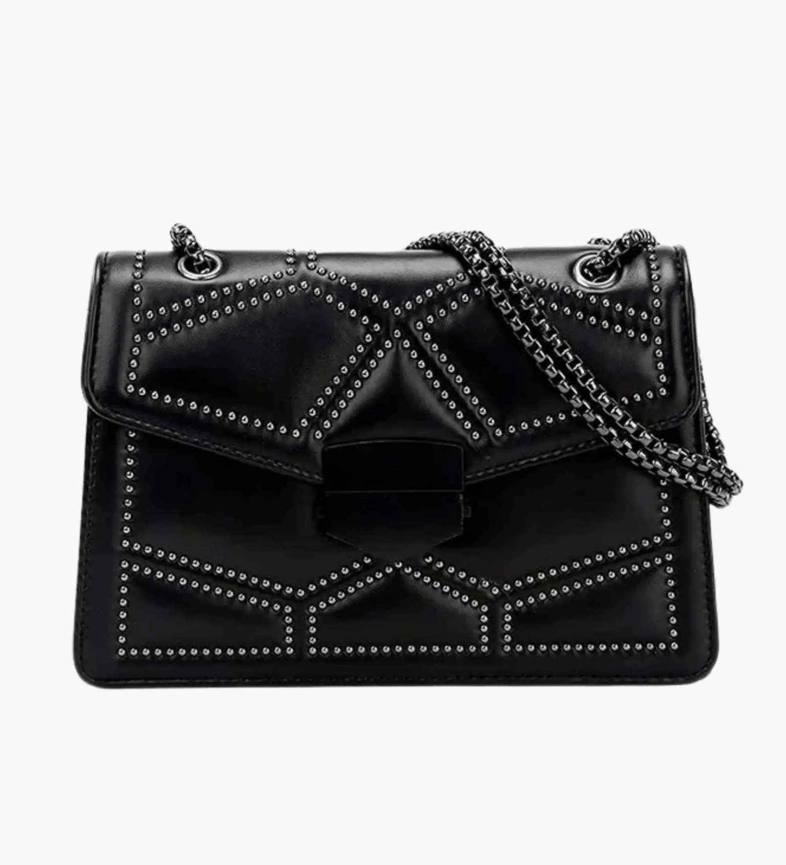 Vionara | Black Studded Leather Shoulder Bag – Edgy Elegance - in Black | Arvea Bags