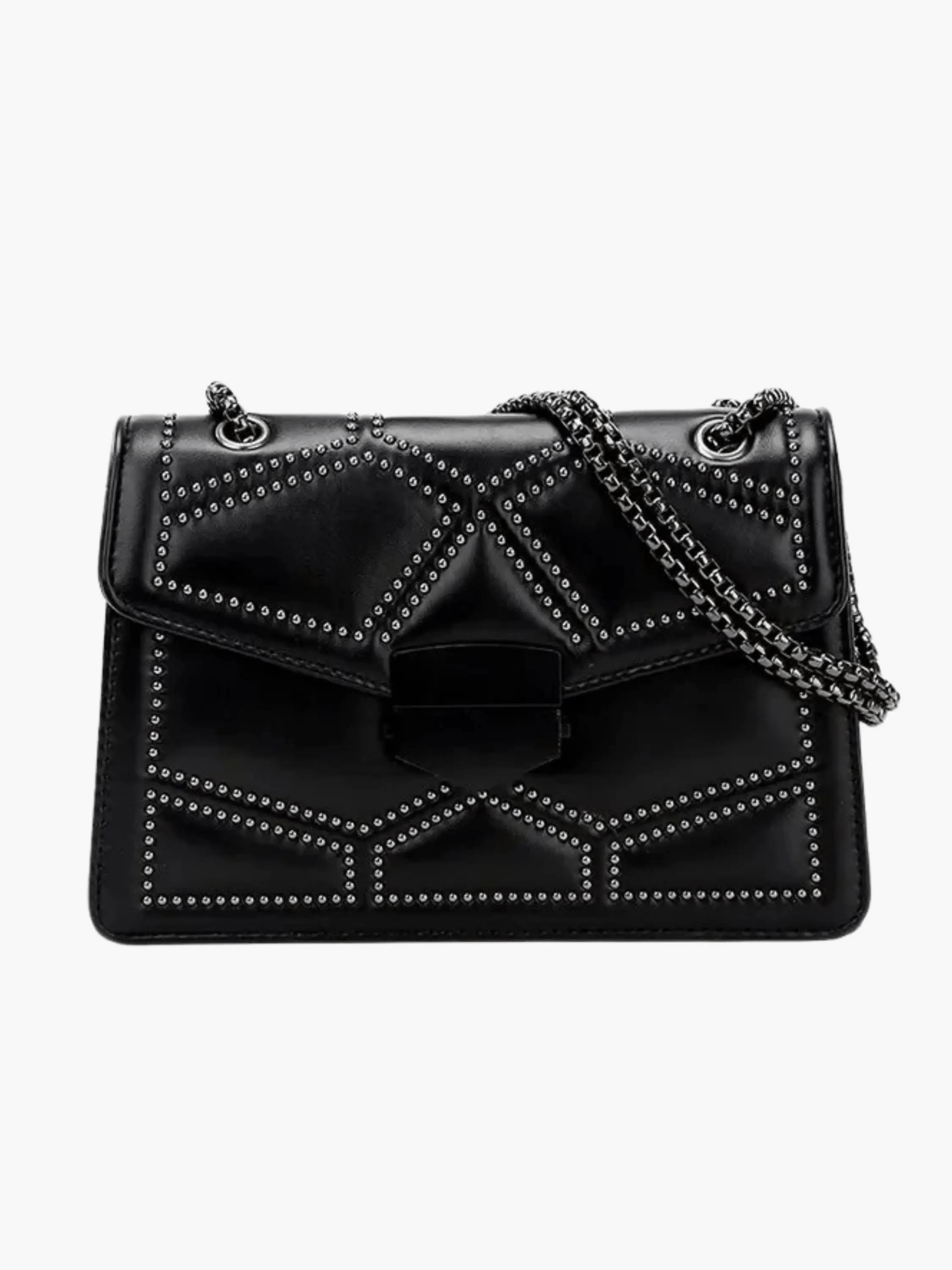 Vionara | Black Studded Leather Shoulder Bag – Edgy Elegance - in Black | Arvea Bags