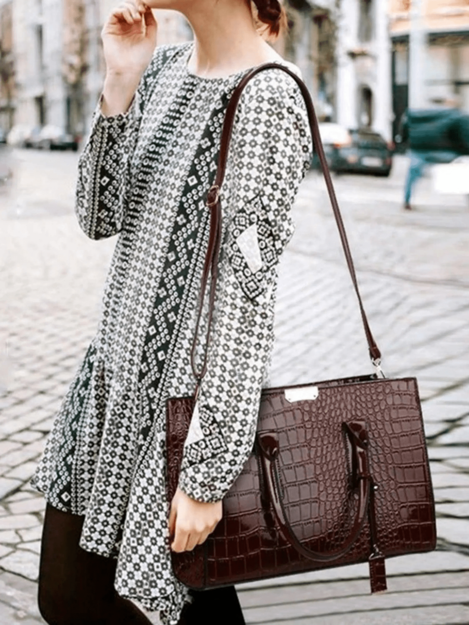 Viviana | Burgundy Croc - Embossed Leather Tote – Luxe & Statement - Making - in Dark Brown | Arvea Bags