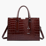 Viviana | Burgundy Croc - Embossed Leather Tote – Luxe & Statement - Making - in Dark Brown | Arvea Bags