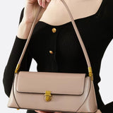 Vivienne Retro Baguette Bag – Structured Leather Shoulder Purse - in Beige | Arvea Bags