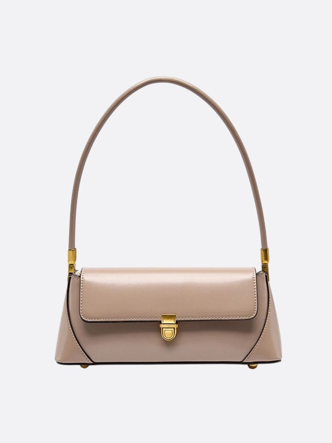 Vivienne Retro Baguette Bag – Structured Leather Shoulder Purse - in Beige | Arvea Bags