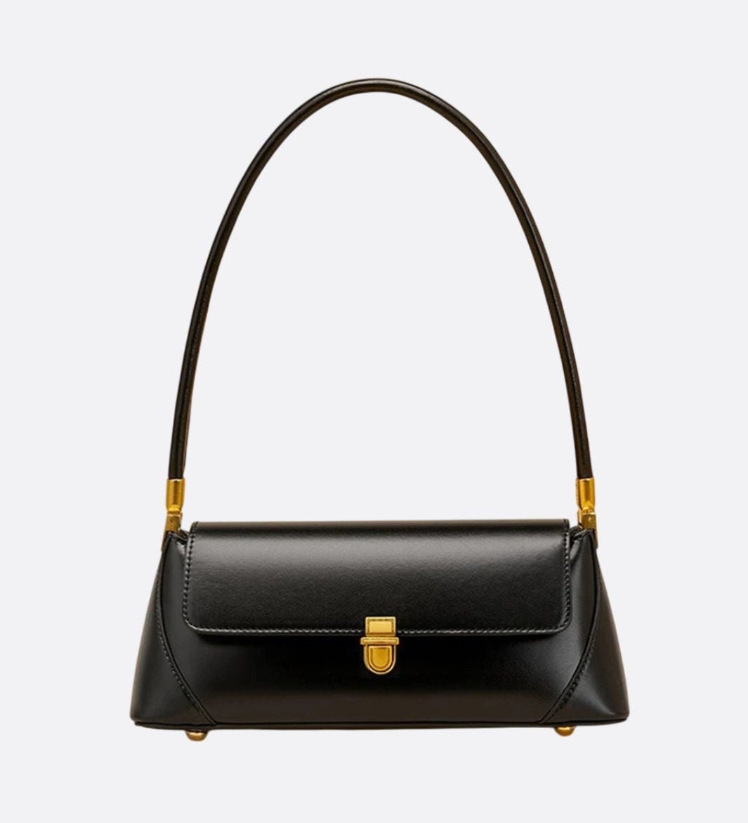 Vivienne Retro Baguette Bag – Structured Leather Shoulder Purse - in Black | Arvea Bags