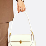 Vivienne Retro Baguette Bag – Structured Leather Shoulder Purse - in Light Beige | Arvea Bags