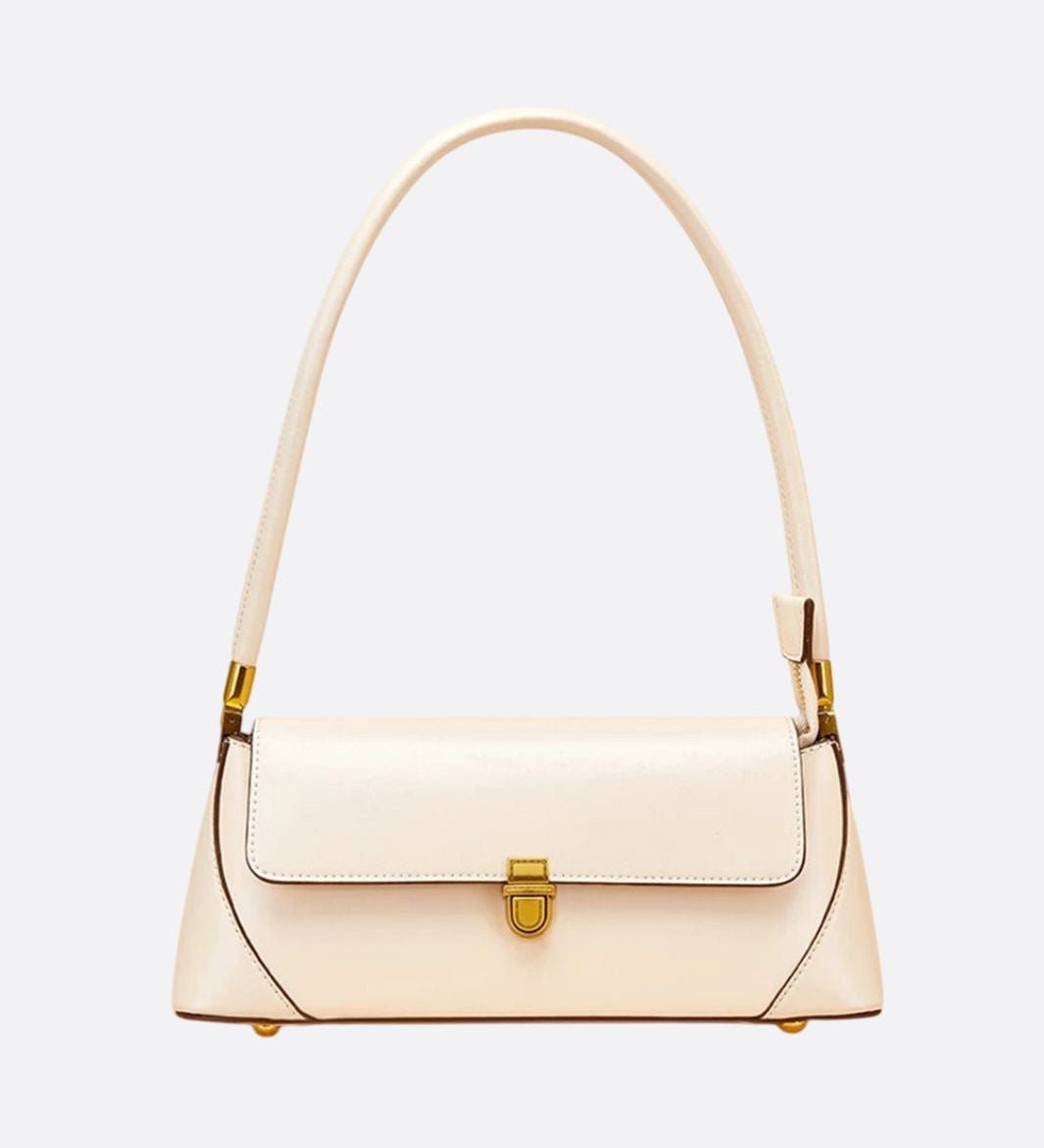 Vivienne Retro Baguette Bag – Structured Leather Shoulder Purse - in Light Beige | Arvea Bags