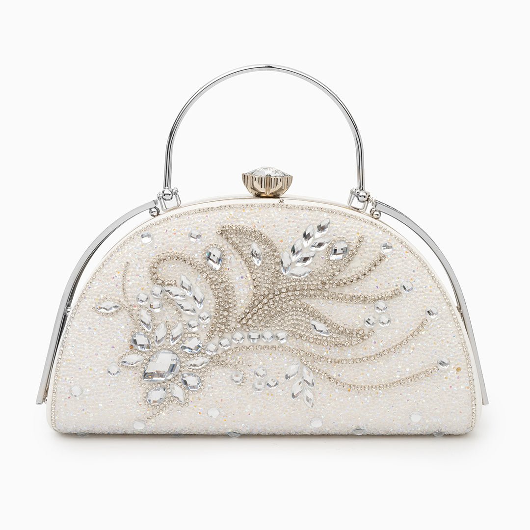 White Crystal Clutch – Vintage Bridal Evening Bag with Handle - in White | Arvea Bags