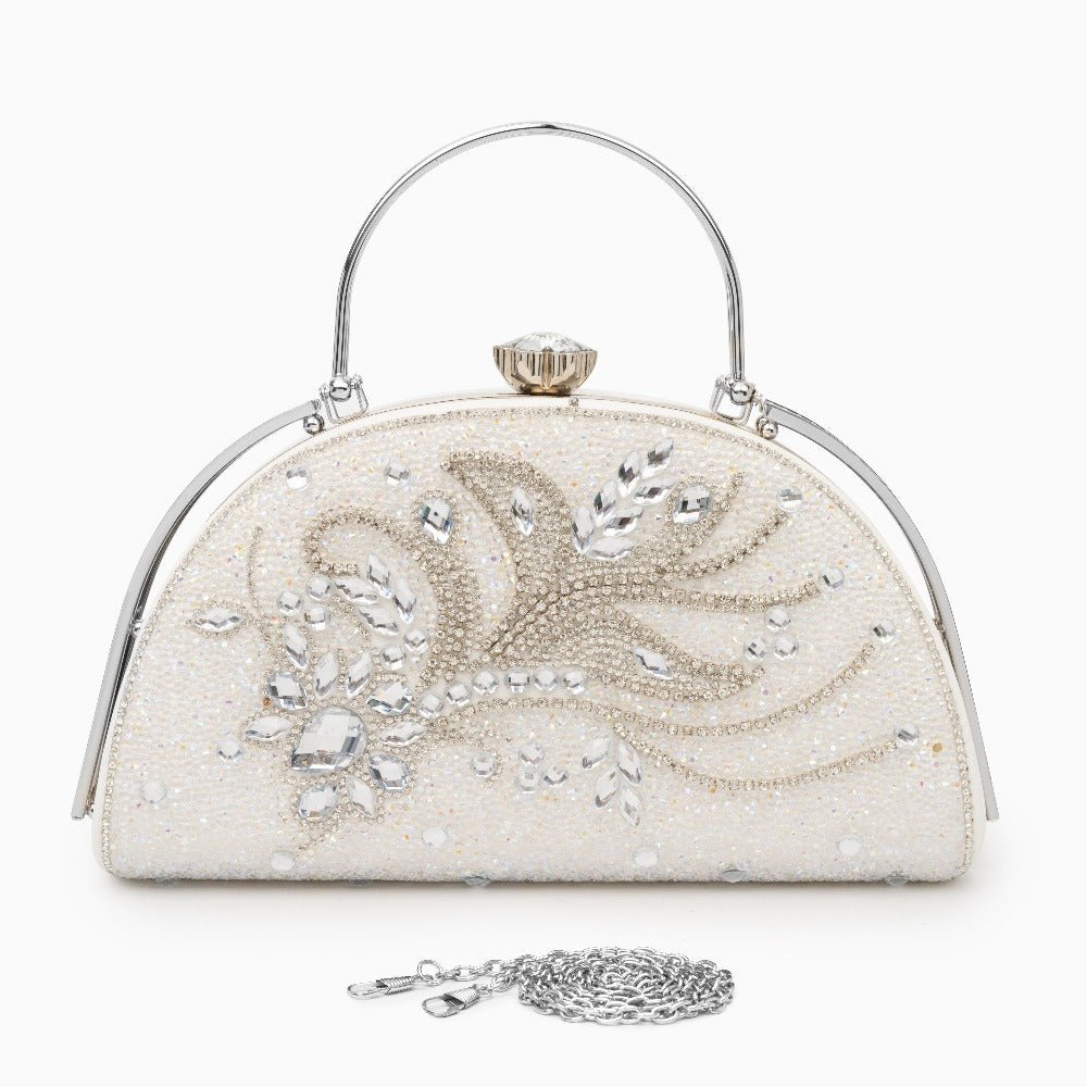 White Crystal Clutch – Vintage Bridal Evening Bag with Handle - in White | Arvea Bags