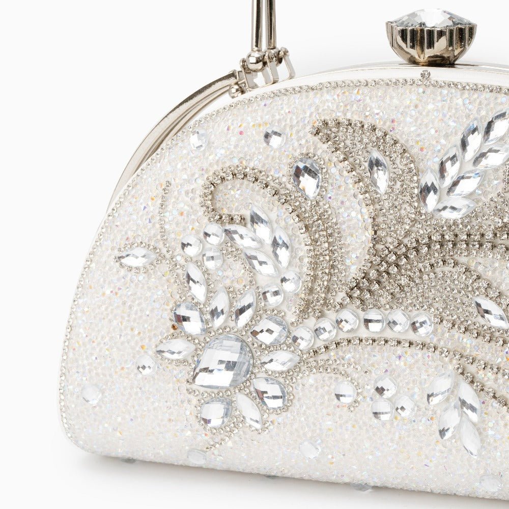 White Crystal Clutch – Vintage Bridal Evening Bag with Handle - in White | Arvea Bags