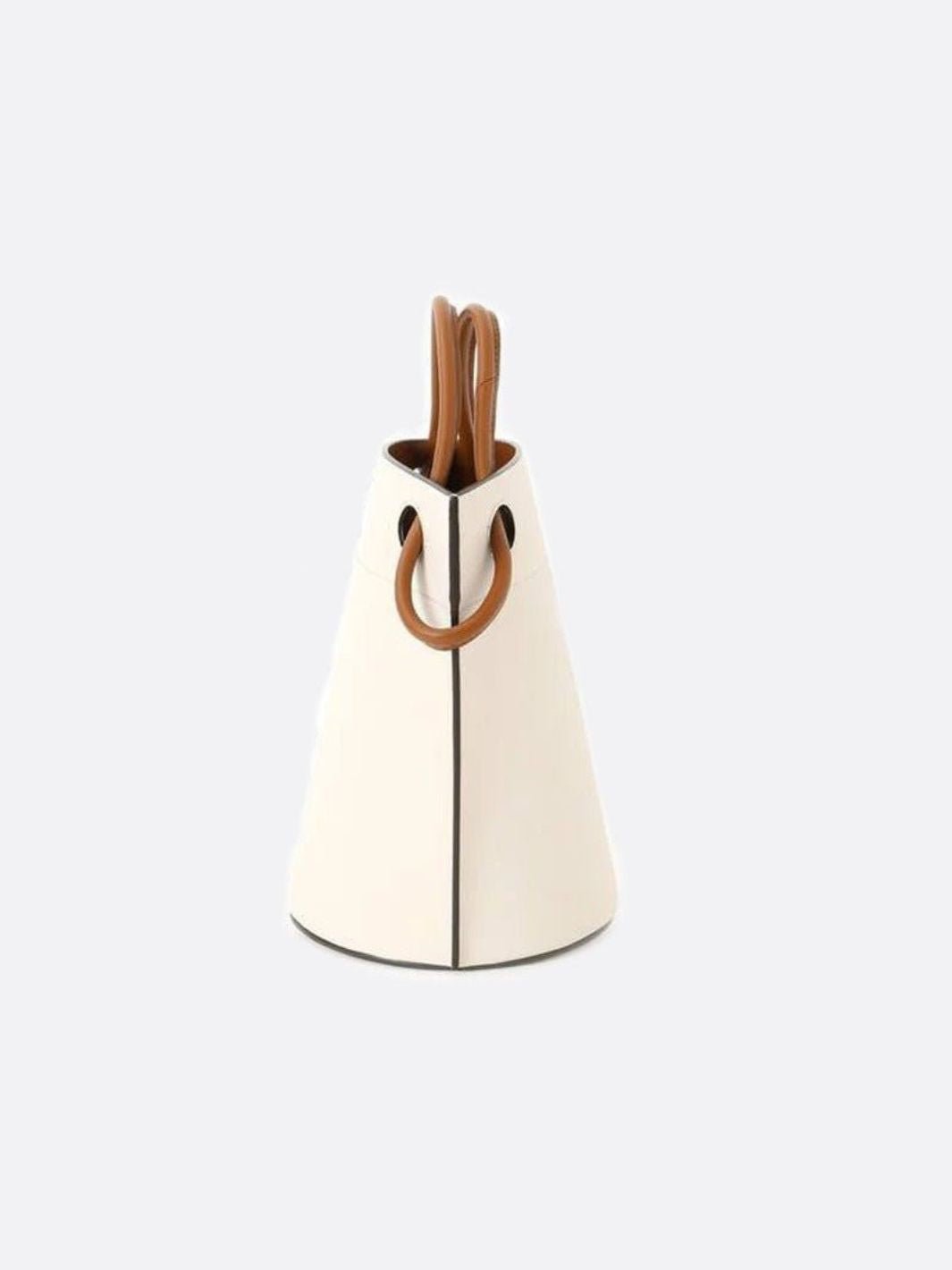 White Minimalist Bucket Bag – Faux Leather with Knotted Handle Detail - in Light Beige | Arvea Bags