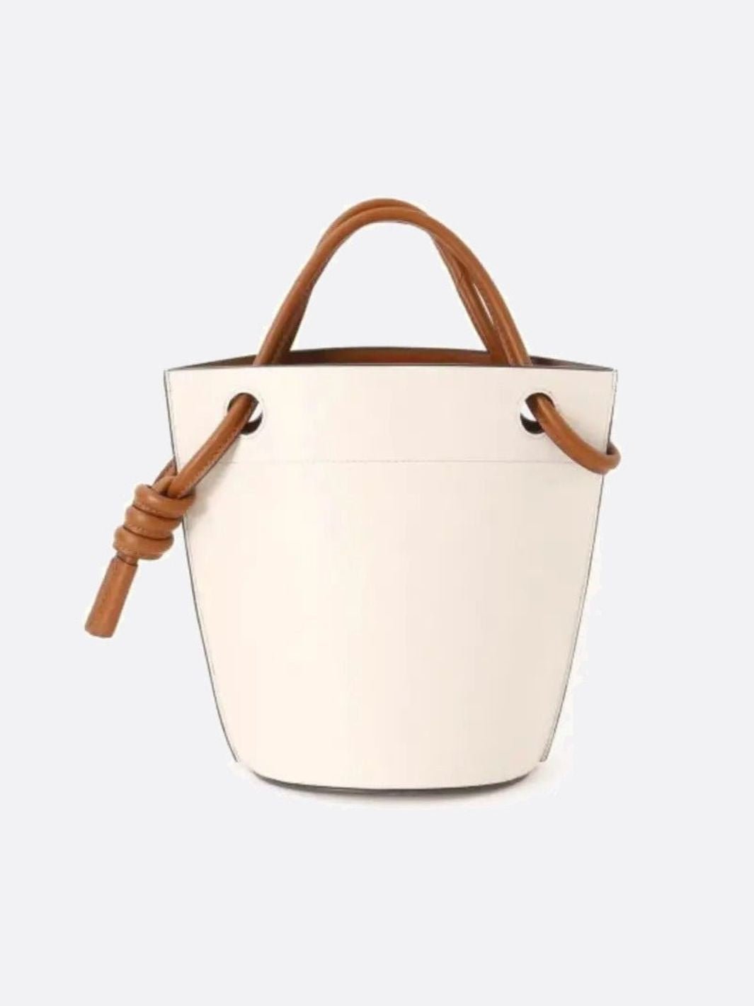 White Minimalist Bucket Bag – Faux Leather with Knotted Handle Detail - in Light Beige | Arvea Bags
