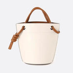 White Minimalist Bucket Bag – Faux Leather with Knotted Handle Detail - in Light Beige | Arvea Bags