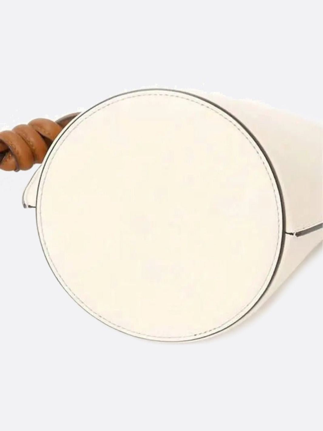 White Minimalist Bucket Bag – Faux Leather with Knotted Handle Detail - in Light Beige | Arvea Bags