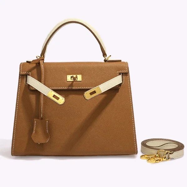 Women’s Faux Leather Top Handle Bag – Small Structured Handbag for Everyday Use UK - in Brown | Arvea Bags