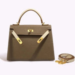 Women’s Faux Leather Top Handle Bag – Small Structured Handbag for Everyday Use UK - in Khaki | Arvea Bags