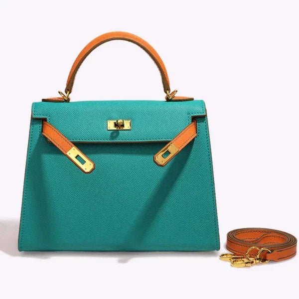 Women’s Faux Leather Top Handle Bag – Small Structured Handbag for Everyday Use UK - in Teal | Arvea Bags