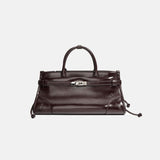 Women’s Full Grain Leather Boston Tote – Silver Hardware - in Grape Purple | Arvea Bags