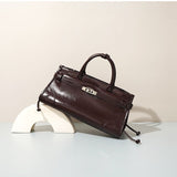 Women’s Full Grain Leather Boston Tote – Silver Hardware - in Grape Purple | Arvea Bags
