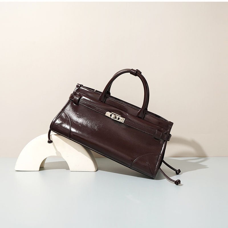 Women’s Full Grain Leather Boston Tote – Silver Hardware - in Grape Purple | Arvea Bags
