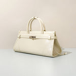 Women’s Full Grain Leather Boston Tote – Silver Hardware - in Off - White | Arvea Bags