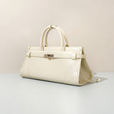 Women’s Full Grain Leather Boston Tote – Silver Hardware - in Off - White | Arvea Bags
