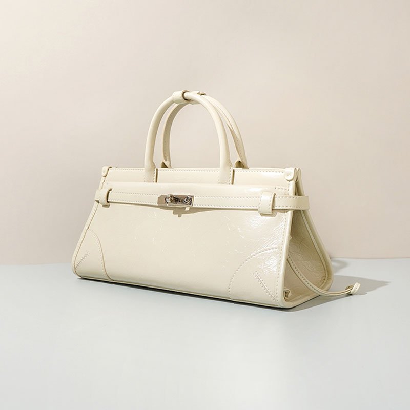 Women’s Full Grain Leather Boston Tote – Silver Hardware - in Off - White | Arvea Bags
