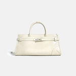 Women’s Full Grain Leather Boston Tote – Silver Hardware - in Off - White | Arvea Bags
