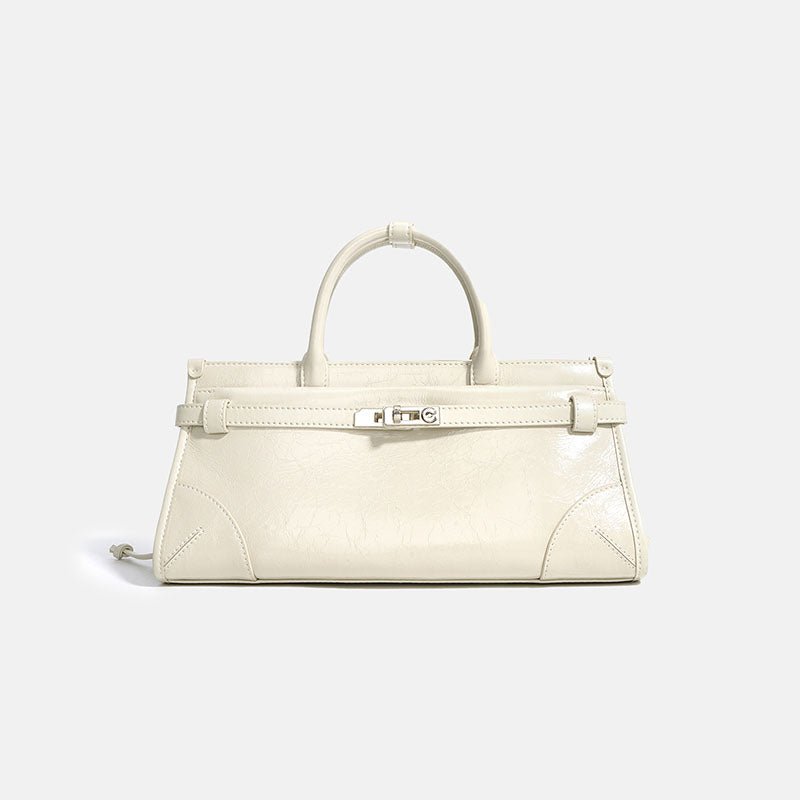 Women’s Full Grain Leather Boston Tote – Silver Hardware - in Off - White | Arvea Bags