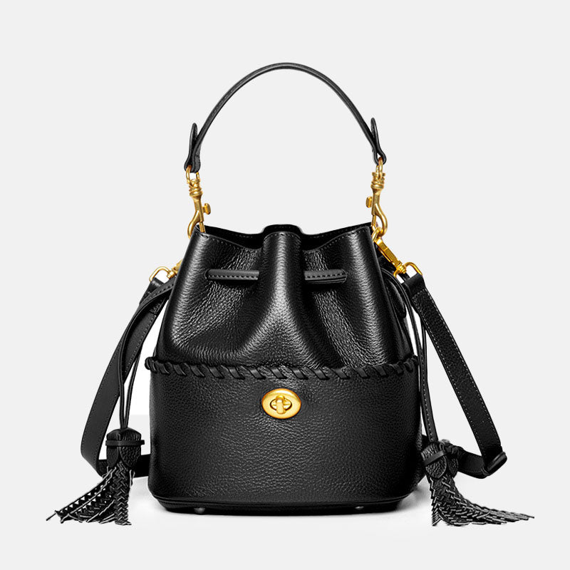 Women’s Leather Bucket Bag – Hand - Stitched Minimalist Design - in Black | Arvea Bags
