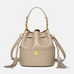 Women’s Leather Bucket Bag – Hand - Stitched Minimalist Design - in Khaki | Arvea Bags