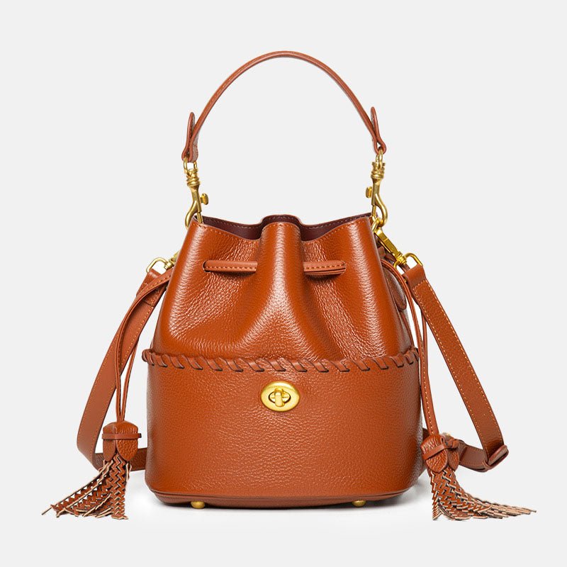 Women’s Leather Bucket Bag – Hand - Stitched Minimalist Design - in Tan Brown | Arvea Bags