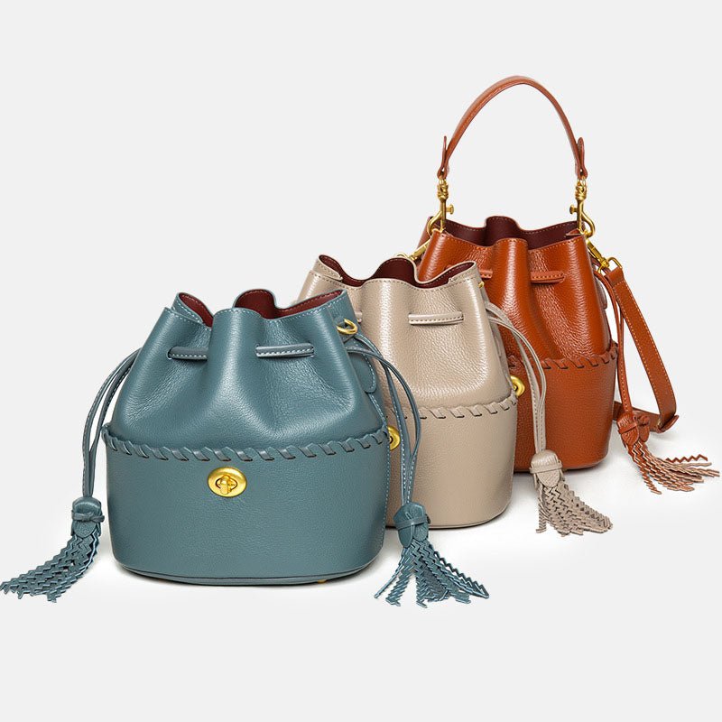 Women’s Leather Bucket Bag – Hand - Stitched Minimalist Design - in Teal | Arvea Bags