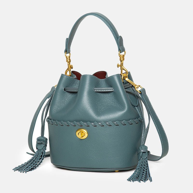 Women’s Leather Bucket Bag – Hand - Stitched Minimalist Design - in Teal | Arvea Bags