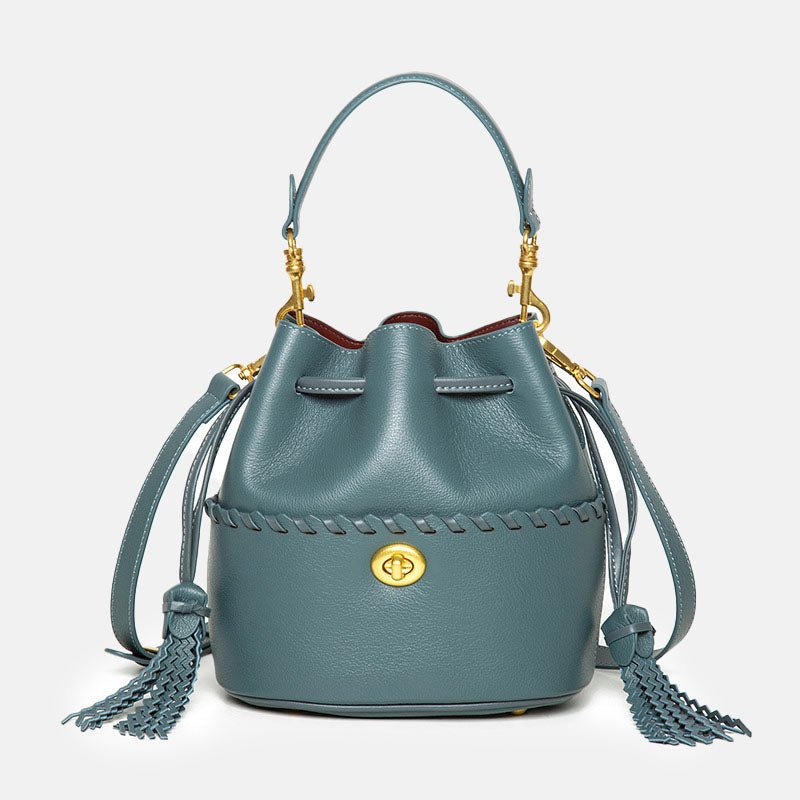 Women’s Leather Bucket Bag – Hand - Stitched Minimalist Design - in Teal | Arvea Bags