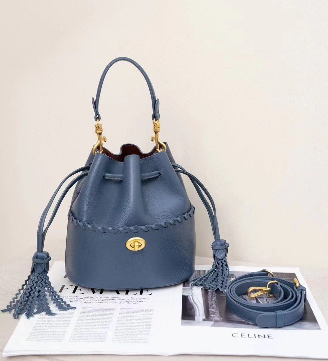 Women’s Leather Bucket Bag – Hand - Stitched Minimalist Design - in Teal | Arvea Bags
