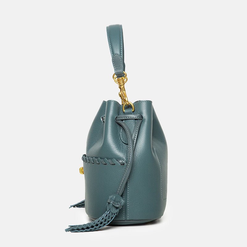 Women’s Leather Bucket Bag – Hand - Stitched Minimalist Design - in Teal | Arvea Bags