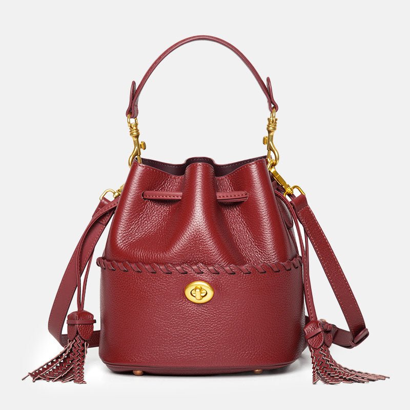 Women’s Leather Bucket Bag – Hand - Stitched Minimalist Design - in Wine Red | Arvea Bags