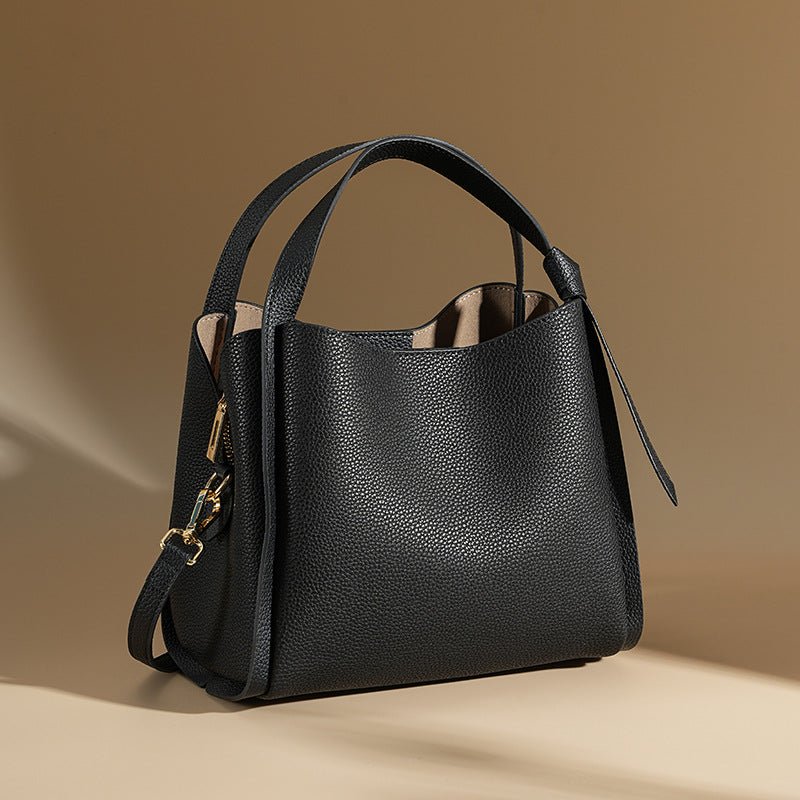 Women’s Leather Bucket Bag – Minimalist Shoulder bag - in Black | Arvea Bags